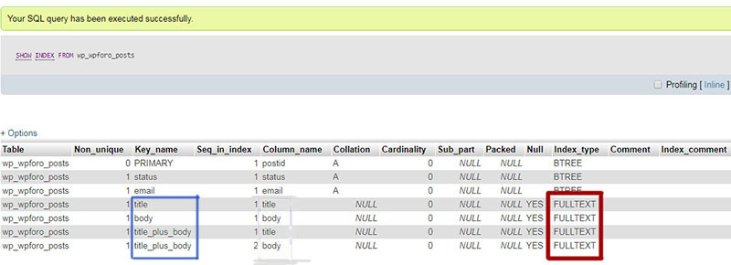 Show fulltext index from MySQL table